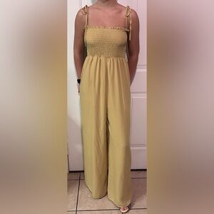 She+Sky Women's‎ Size Large Yellow Wide Legged Tube Top Jumpsuit Lined